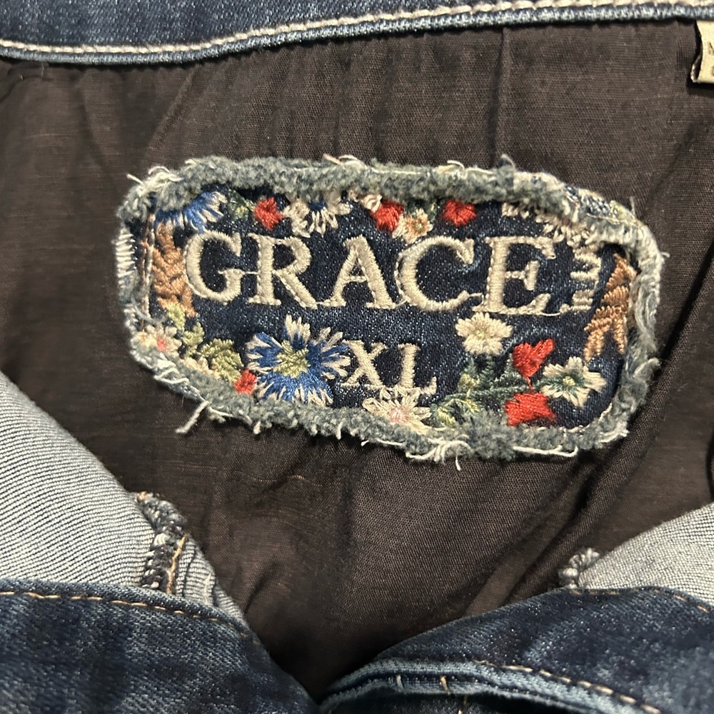 Grace Blue Denim Jacket with Angel Wings XL - Picture 5 of 6